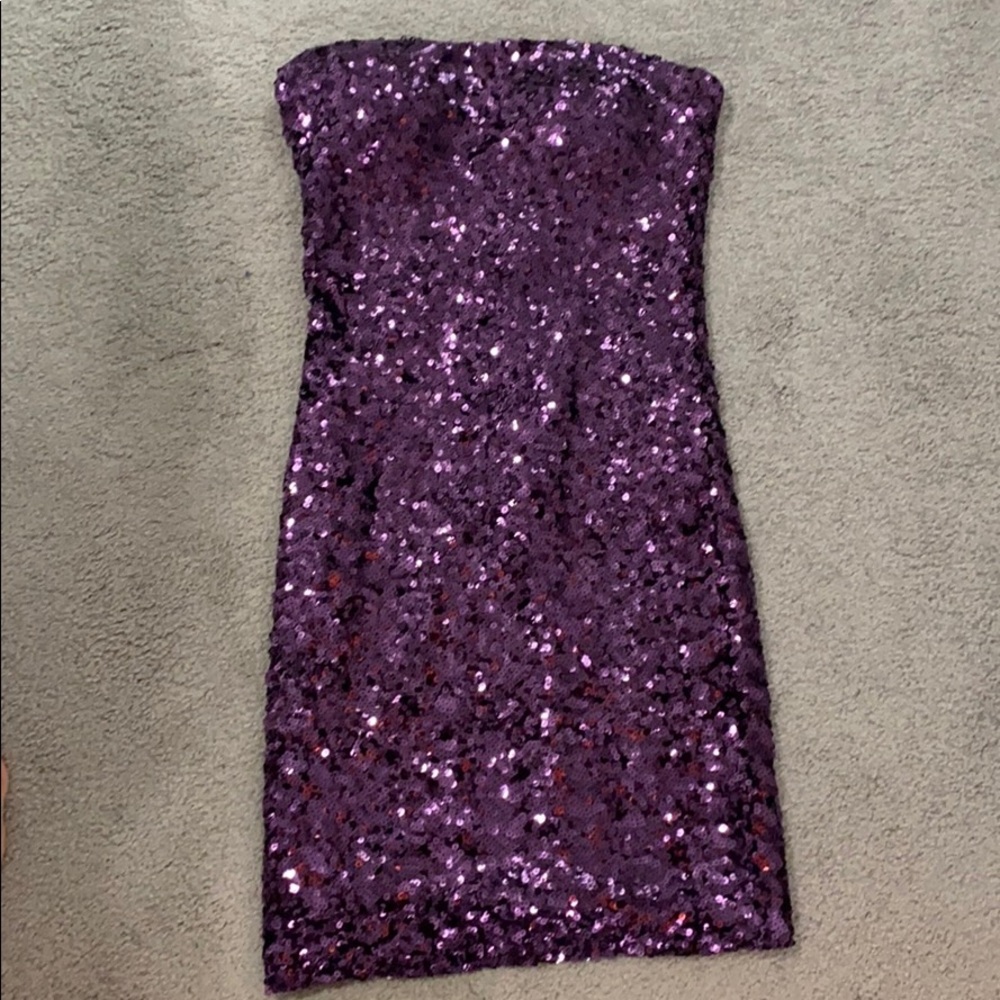 Purple sparkle strapless dress